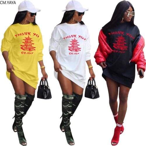 CM.YAYA Autumn Active Wear Long Sleeve Thank You Enjoy Letter Slim Women Dress Vestidos Streetwear Fashion Sweatshirts Dresses