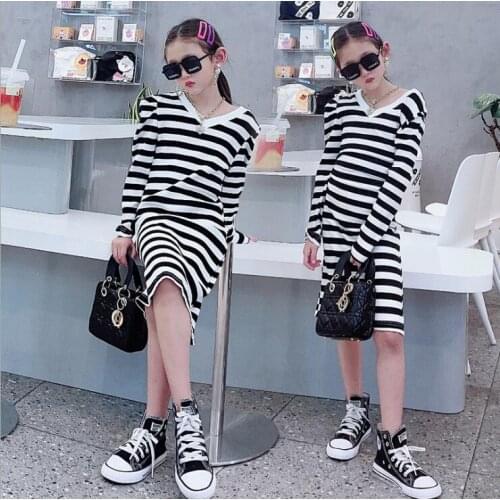 2021 Korean style girls striped dress fashion cotton autumn girls dresses 5-10 years B823