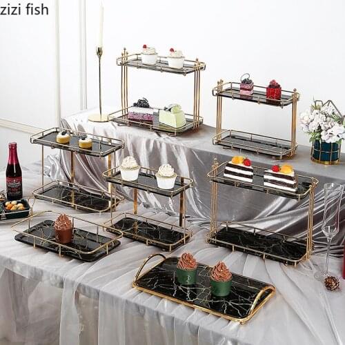 Wrought Iron Black Ceramic Storage Tray Double Layer Cake Stand Display Stand Dessert Plate Snack Tray Cake Pan Decorative Plate