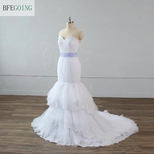 Luxurious White Tulle Lace Beading Bridal gown Floor-Length Mermaid Wedding dresses Chapel Train Custom made
