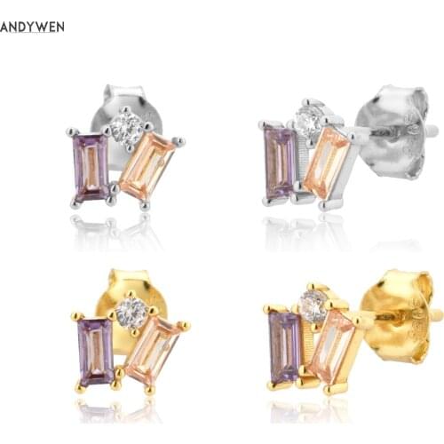 ANDYWEN 925 Sterling Silver Purple Champagne Colorful Zircon Piercing Ohrringe Stud Earrings 2020 Rock Punk Fashion Fine Jewels