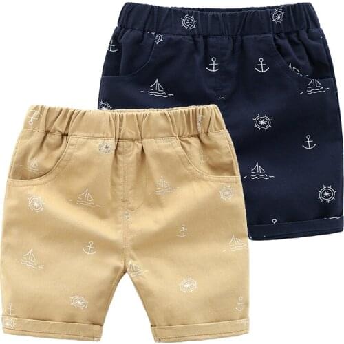 Summer Boys Shorts Saling Boat Pattern Cotton Knee Length Toddler Pants Children Beach Trousers Casual Kids Clothes