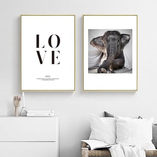 Modern Black White Posters and Prints Elephant Wall Art Canvas Painting Quotes Decoration Home Wall Pictures for Living Room