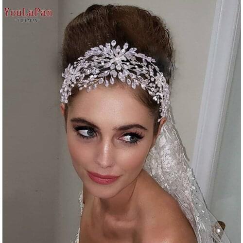 YouLaPan HP390 Trendy Rhinestones Headband Bridal Hair Accessories Alloy Flower Wedding Headdress Silver Color Bridal Headpiece
