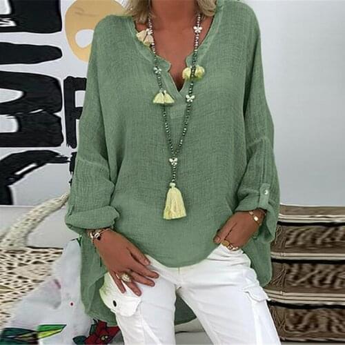 New Plus Size Women Blouse Top V-neck Solid Tees Shirts Spring Autumn Long Sleeve Loose Streetwear Female Casual Shirt Tops 2021