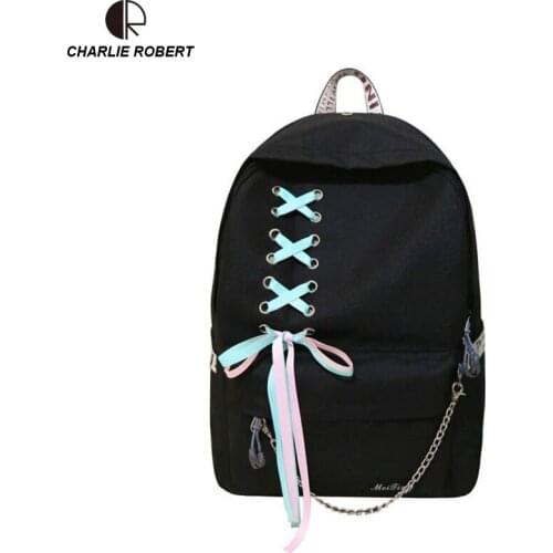 Korean Version Of The Personality 2019 New Spring Oxford Bow Girl Cute Backpack Drawstring Hoop Letter Backpack Bag