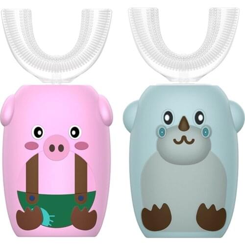 Automatic Kids U-Shaped Toothbrush Mouth-Type Soft Fur Smart Electric Ultrasonic Vibration Children Teeth Brush Cartoon Modeling