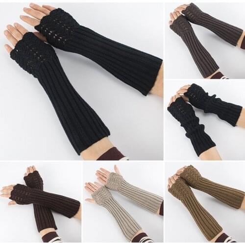 1 Pair Autumn Winter Women Knit Gloves Arm Wrist Sleeve Hand Warmer Girls Solid Warm Long Half Mittens Fingerless Gloves New