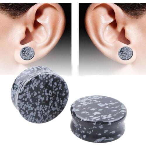 2pcs Organic Black Obsidian Solid Stone Ear Gauge Plug Ear Tunnels Ear Stretcher Expander For Women Men Body Piercing Jewelry