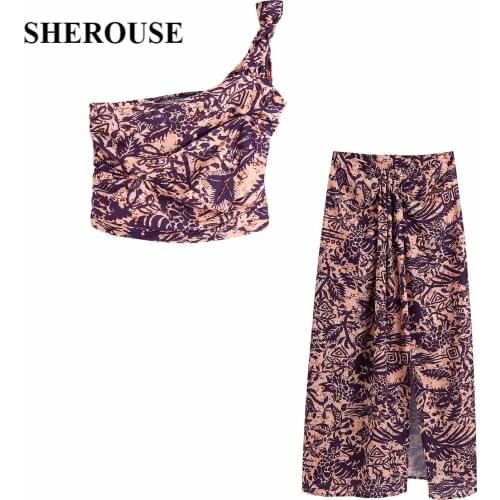 2021 Two Pieces Set Women Printed Crop Tops and Midi Skirts Suit Fashion Casual Chic Lady Woman Outfits Dress Sets Summer