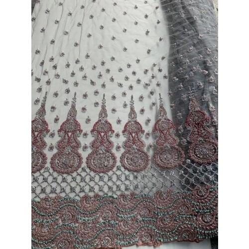 2021High Quality African Nigerian Tulle Lace Fabric Sequins Embroidery Gauze With Beads Stone 3D Guipure Wedding Party Dress