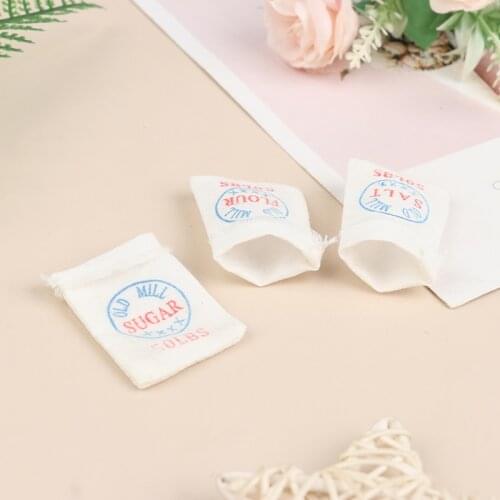 3 Pcs 1:12 Doll House DIY Hut Dollhouse Mini Kitchen Bakery Accessories Model Flour Salt Sugar Bags Dollhouse Miniatures