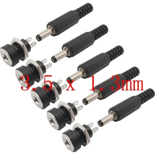 5Pair DC-022B Power Supply Plug Electrical Connector DC 3.5 *1.3mm Male Plug Female Jack DIY Electronic Plug Panel Mount Adapter
