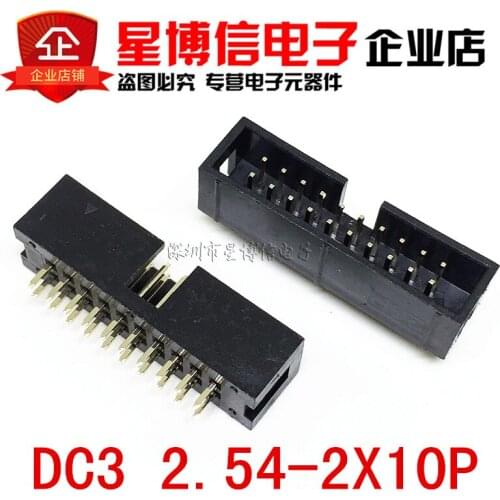 Free shipping 10pcs 2.54MM 2X10pin DC3 20Pin Straight Male Shrouded PCB IDC Socket Box header Connector PCB 20P 2*10P