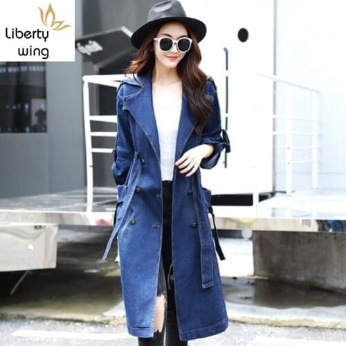 British Style Womens Trench New Fashion Slim Fit Belt Coat Female Casual Double Breasted Pocket Long Denim Windbreaker