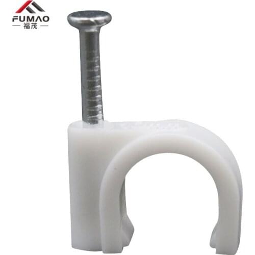 FUMAO White Round Patch Cable Clip PE Plastic High Carbon Steel Nails U Shaped Electric Cable clips Wire Wall holder