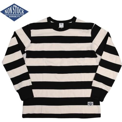 NON STOCK Prison Striped Long Sleeve Tee Shirts Vintage Mens Motorcycle T-Shirt