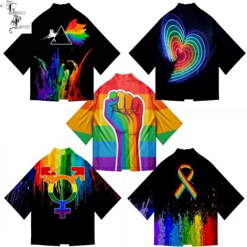 Rainbow LGBT Heart 3D Printing Japanese Kimono Haori Yukata Women/Men Fashion Summer Casual Cool Short Sleeve Streetwear