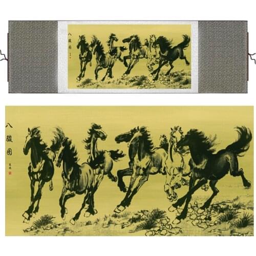 Chinese Horse silk painting Horse art painting Silk scroll art painting eight horse painting