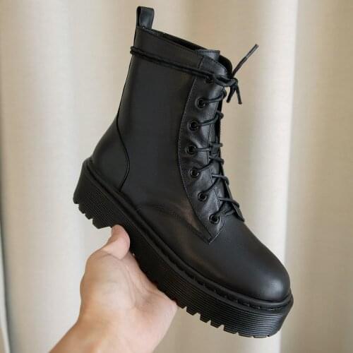 2020 Classic lace up Platform Boots Genuine Leather Women Ankle Boots Big Size Female Chelsea Short Boots Party Shoes Woman