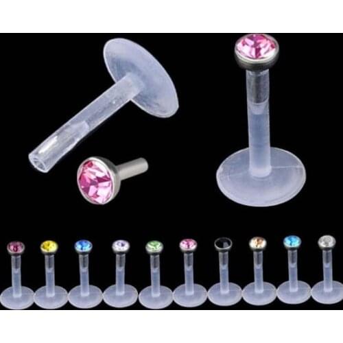 6pcs Nose Ring Nipple Piercing 16G Mixed Acrylic Crystal Bar Monroe Labret Stud Lip Ring Flesh Belly Fake Piercing Septum Grillz