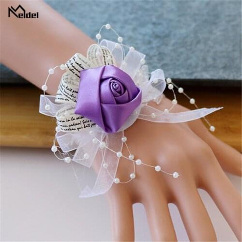 Wrist Corsage Wedding Bracelet for Bridesmaids Pink White Silk Flower Wrist Corsage Bracelet Wedding Witness Mariage Accessories