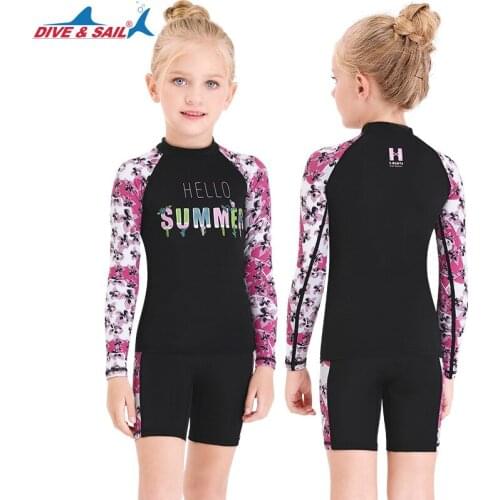 Girls Dive Skin Surf Swimsuit Two Piece Swimwear Lycra Long Sleeve Wetsuit Rash Guard Surfing Scuba Surfing Suit Swimsuit Sun UV