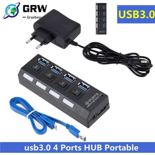 Mini USB HUB 3.0 Super Speed 5Gbps usb3.0 4 Ports HUB Portable Micro USB 3.0 HUB Splitter With External Power Adapter For PC Acc