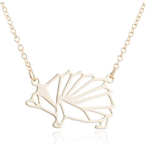 Fashion Origami Hedgehog Necklace For Girl Kids Cute Handmade Necklaces Fashion Choker Animal Hollow Geometry Metallic Jewelry