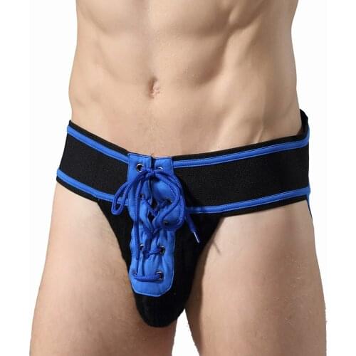 Men Sexy Jockstrap Gay Underwear Backless Lace Up Jockstraps Cuecas Gay Tangas Hombre Sexy G String Cueca Gay Penis Lingerie