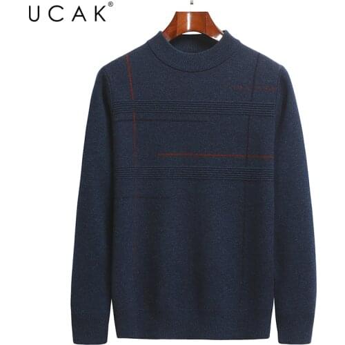 UCAK Brand Classic Pure Merino Wool Men Sweaters O-Neck Striped Streetwear Sweater Pull Homme Autumn Winter Thick Pullover U1311
