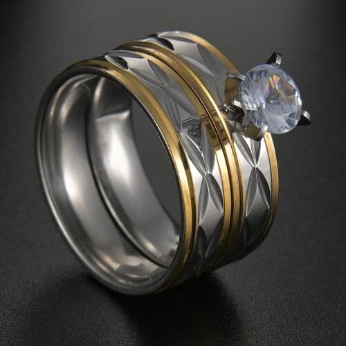 Trendy Luxury Silvery Gold Zicon Wedding Ring Set Band For Bridal Girls And Women Ladys Love Couple Pair Rings Male Jewelry