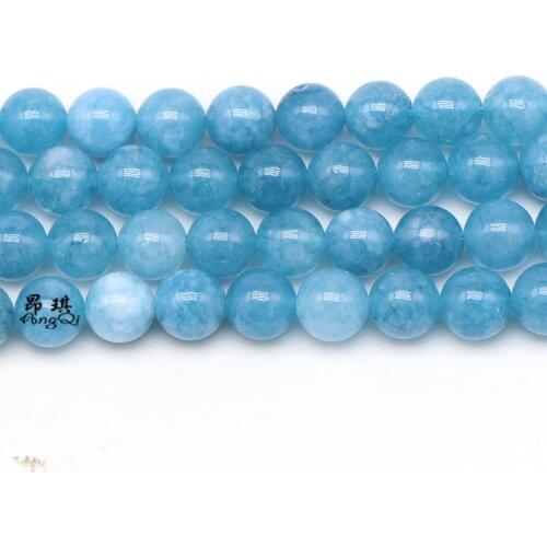 Natural Blue Chalcedony Aquamarin Round Stone Beads 4 6 8 10 12mm Pick Size Loose Beads For Jewelry Making DIY Bracelet 15inches