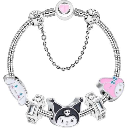 New 2021 Sanrioed Kawaii Mymelody Kuromi Cinnamoroll Love Diy Beaded Bracelet Hot Style