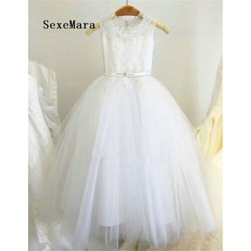 New Flower Girl Dress for Wedding with Bow Lace Girls First Communion Dress Pageant Gown Kid Size 1-14Y