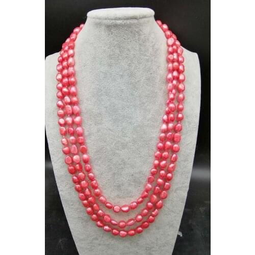 Freshwater pearl pink red baroque 7-9mm necklace 75inch FPPJ wholesale beads nature
