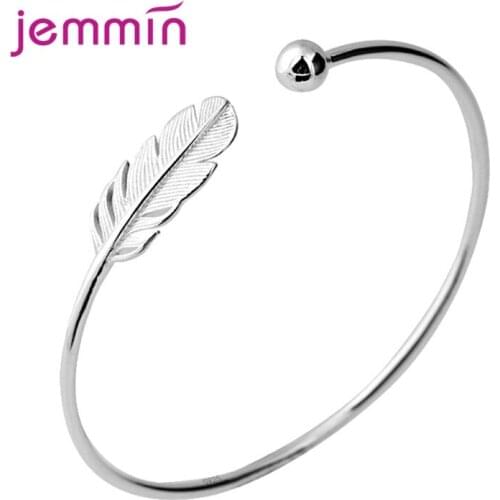 REAL 925 Sterling Silver Vintage Feather Open Bracelet for Women Bangle Original Jewelry Gifts New Arrivals