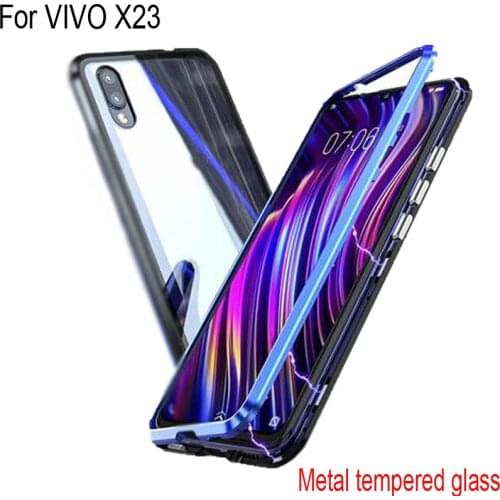 Luxury Magnetic Adsorption Case For VIVO X23 x23 Metal Frame Clear Tempered Glass Cover For VIVO X 23 Magnetic Flip Cases Coque
