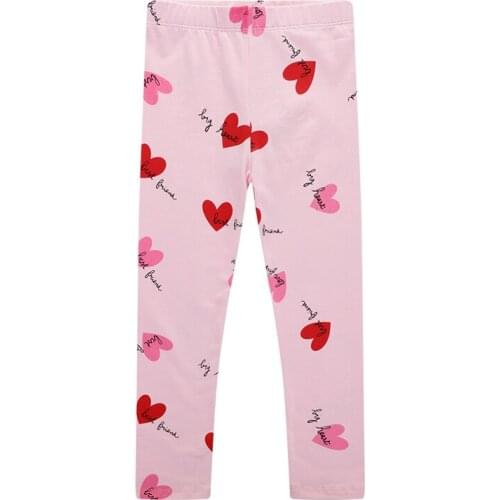 Pink Love Leggings Cute Love Print Girl Pants Soft Elastic Cotton Pants Fashion Kids Trousers For 2T-7T