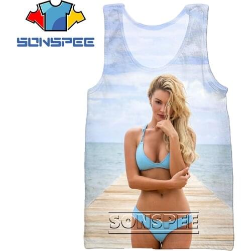 SONSPEE 3D Sexy Bikini Print Vest Leisure Sports Beach Swimming Temptation Semi-naked Model Goddess Fashion Trend Mens Clothing