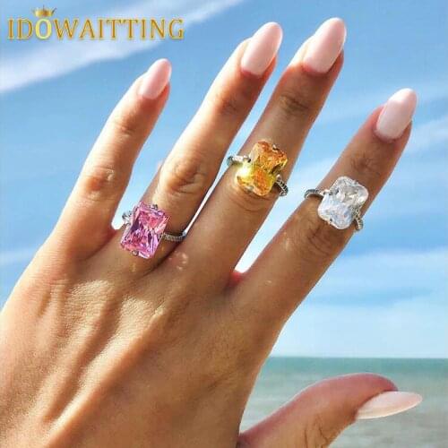 Silver Color Iced Out Bling Clear Cubic Zirconia Women Finger Jewelry High Quality Princess Cut CZ Sparking Engagement Rings