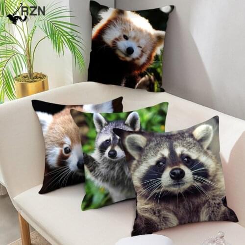 Cute Raccoon Cushion Cover 45x45cm Wild Bird Printing Pillowcase for Home Sofa Bed Chair Decorative Pillows Covers