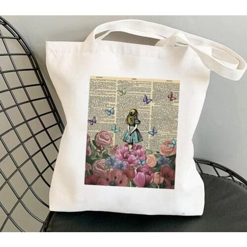 Shopper Alice In Wonderland Garden Printed Tote Bag women Harajuku shopper handbag girl Shoulder shopping bag Lady Canvas Bag