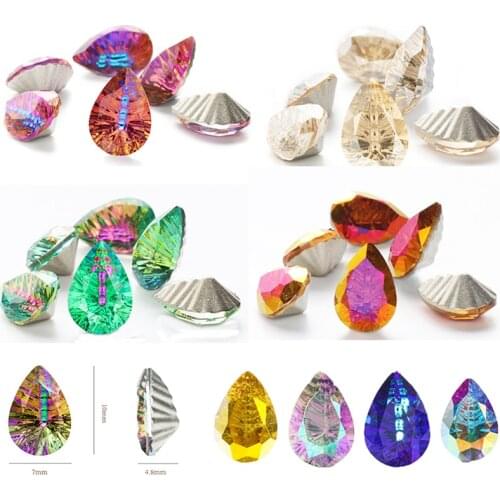 Super Flash Top Drop Pointed Glass Clothes Gems Glue on Crystals Rhinestone for Needlwork Dress Nails Decoration 7*10/10*14mm