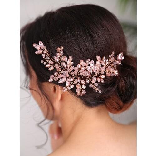 Bridal tiara Wedding Headband Pink Headdress Rose gold Headwear fascinators rinestone hairband Bridal Hair Accessories for women