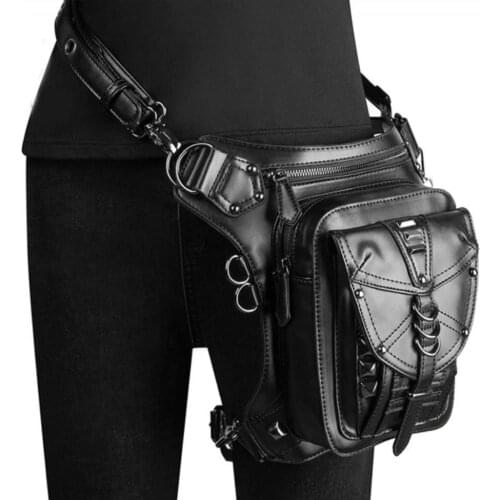 SzBlaZe Steampunk Leather Waist Bag Motorcycle Bag Women Shoulder Bag Gothic Fanny Packs Messenger Pouch
