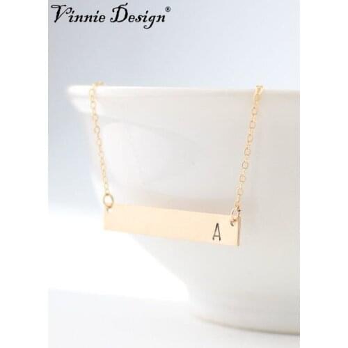 Vinnie Design Jewelry 40cm Gold Color Bar Necklace Engraved Letter Initial Necklace Pendant Necklaces for Women