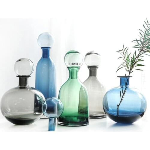 High Quality Creative Glass Vase Pampas Dried Multicolor Flowers Grass Home Decoration Bottle Tabletop Classic Vase Accessories