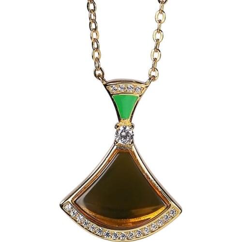 S925 sterling silver gold plated Natural Mexican blue amber Chain set Personality Light luxury Ginkgo leaf Ladies Pendant