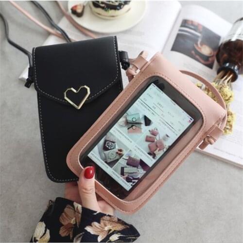 Womens Smartphone phone purse transparent Touch Screen Cell simple bag new hasp cross wallets Leather Shoulder light handbags